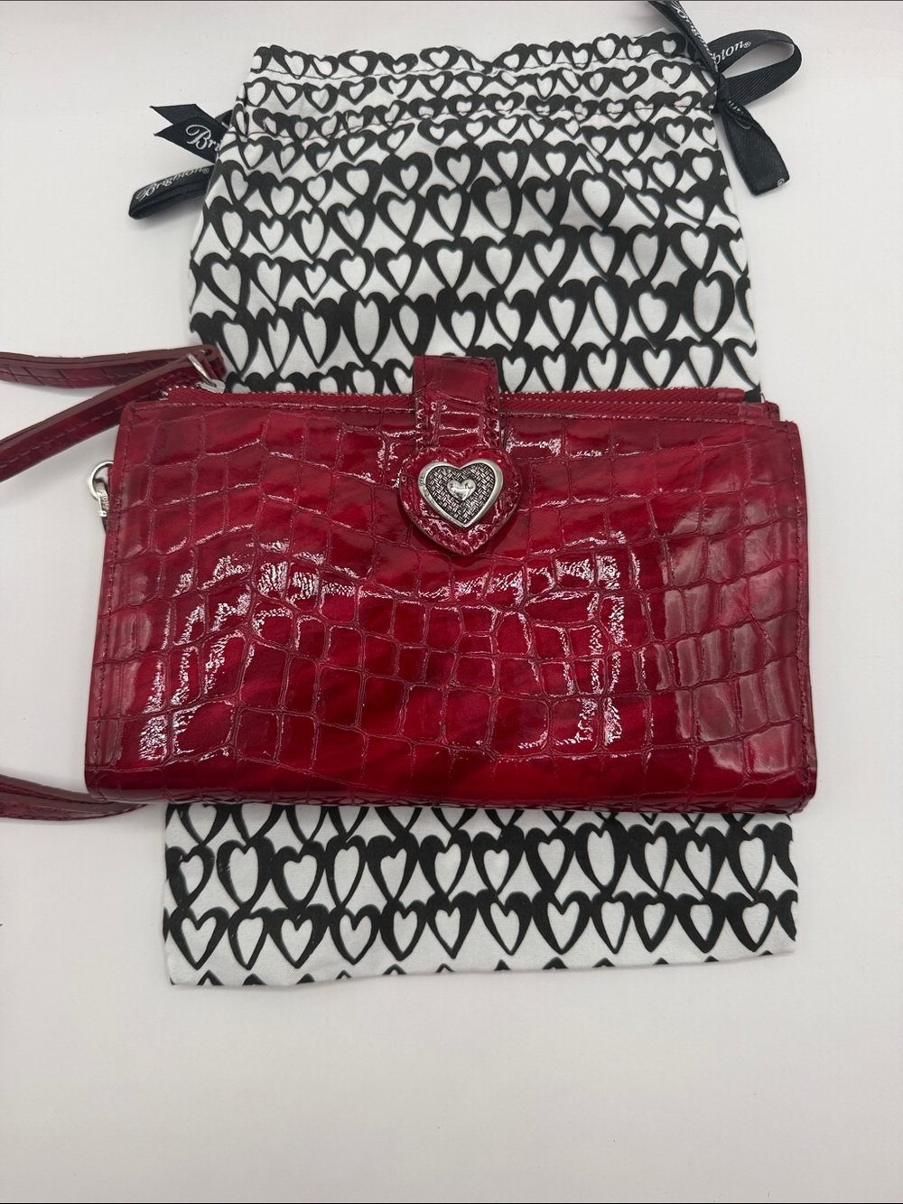Brighton Bellissimo Heart Double Zip Red Croc-Embossed Wristlet